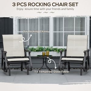 Set da 3 Pezzi con Sedia a Dondolo e Tavolino, 2 Sedute Oscillanti, Telaio in Acciaio, Piano in Vetro Temperato per Giardino, Patio, Ospedale, Esterni - Product Image 4