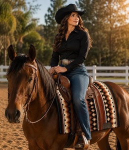 EQUIPRO Classic Western Wool Saddle Pad con Relleno de Lana Marrón Negro Manta Protectora para Caballo con Rayas Geométricas Tejidas a Mano - Product Image 2