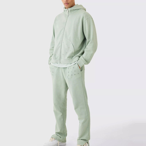 Conjunto Deportivo Vintage para Hombre, Estilo Desgastado, Lavado Ácido, Pantalones Jogger, Felpa de Algodón, Dos Piezas - Product Image 1
