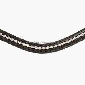 Bellamente diseñado hecho a mano forma de onda acolchada banda de frente de caballo de cuero decorado con cristales transparentes Diamante diamantes de imitación - Product Image 2