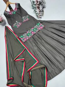 Designer Heavy Natural Crepe Embroidered Sequin <b>Top</b> <b>Lehenga</b> Set with Faux Georgette Dupatta – Women’s Festive Wear - Product Image 4