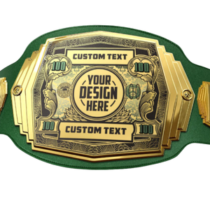 Ceinture de championnat vert avec sangle, plaque dorée et motif dollar pour récompenses personnalisées - Product Image 5