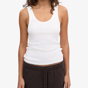 Débardeurs pour femmes en tissu tricoté côtelé en coton, couleur unie, col montant, sans manches, style basique décontracté, coupe courte, vente en gros - Product Image 5