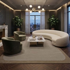 Tapis texturé neutre en laine de qualité supérieure, style contemporain minimaliste, pour salon et chambre à coucher, avec bordure unie - Product Image 4