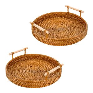 Handwoven RATTAN <b>TRAY</b> FRUIT STORAGE BASKET with Handles Gift, Eco-Friendly Serving Solution - Product Image 1