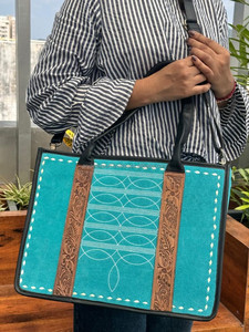 Nouveau sac fourre-tout à bandoulière en cuir suédé Turquoise usiné à la main sac fourre-tout en cuir véritable dissimulé sac à main pour femmes - Product Image 2