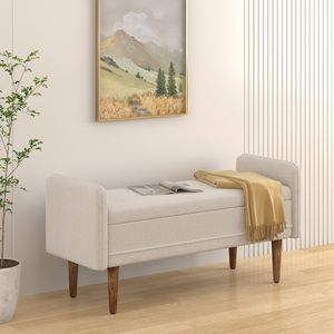 BEIGE Teddy <b>Velvet</b> <b>Storage</b> <b>Stool</b> 45.98\"*16.75\"*21.75\" Living Room Furniture Practical <b>Storage</b> Space for Apartments Bedrooms - Product Image 1