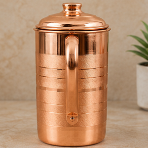 Copper Mug with <b>Lid</b> Minimalist <b>Design</b> Smooth Finish Handle Drinkware Premium Ayurvedic Wellness Carafe High Gloss Ayurvedic Jug - Product Image 5