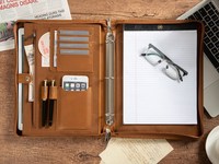 Porte-documents en cuir marron avec anneaux, organiseur de bureau, sac de rangement pour documents, accessoire de papeterie professionnelle, impression numérique UV AP