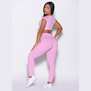 Leggings Deportivos de Cintura Alta con Elástico Rosa Personalizado, Pantalones de Gimnasio Transpirables de Secado Rápido para Mujer - Product Image 6