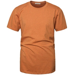 T-shirt décontracté pour homme en coton uni orange à manches courtes et col rond, coupe classique, tricot jersey - Product Image 1