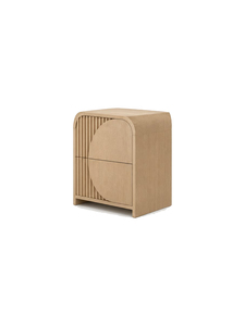 Mesita de Noche Moderna de Madera de Teca Sólida Estilo Escandinavo con 2 Cajones Redondeados Acanalados, Mesa Auxiliar con Almacenamiento, Acabado Natural - Product Image 2