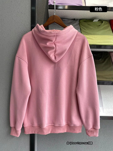 Unisex Oversized Hooded <b>Sweatshirt</b> <b>Pink</b> Solid Color Fleece Casual Autumn Wear Regular Fit Knitted Pocket Design - Product Image 4