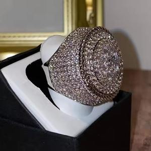 Luxury Men's RAHA EXPORT Gold Plated 925 Silver Cocktail <b>Ring</b> Brilliant Cut Zircon Pave Setting Geometric <b>Crown</b> Style Wedding - Product Image 2