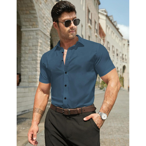 Premium Men Casual Short Sleeve T-shirt Slim Fit Fashion Button <b>Down</b> Breathable Cotton Blend Streetwear Office Wear Stylish - Product Image 2