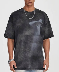 Haute qualité hommes grande taille lavage à l'acide coloré t-shirts poids lourd en détresse soleil fané lavage à l'acide t-shirts hommes - Product Image 3