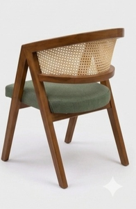 Fauteuil de salle à manger de luxe en bois massif avec coussin en tissu et dossier en rotin naturel pour la maison - Product Image 2