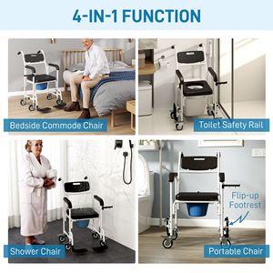 Sedia a rotelle da doccia regolabile e leggera per anziani con ruote bloccabili e schienale - Product Image 4