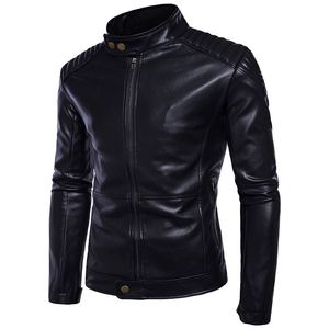 Chaqueta de Motociclista Negra para Hombre, Cuello Alto, Cierre de Cremallera, Cuero PU, Corte Ajustado, Personalizable - Product Image 6