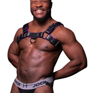 Mens Hardline Bulldog Leather <b>Harness</b> Purple Adjustable Chest Fit Premium Leather Club Wear - Product Image 3