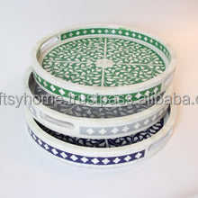 Bandeja de servicio redonda con incrustaciones de hueso para servir en casa, Hotel, restaurante, bares, en diferentes colores, personalizada, artesanal, hogar - Product Image 5