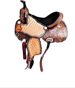 Silla de Montar de Cuero Genuino Marrón de Alta Calidad Estilo Western para Caballos de Rancho y Carreras Inglesas Barkat Overseas B71786 con Estructura de Madera - Product Image 1