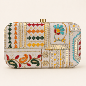 <b>Embroidered</b> Beading Geometric Sequin <b>Clutch</b> <b>Bag</b> Silk Satin Lining Fashion Evening Daily Purse Flap Closure Chain Strap Women - Product Image 1
