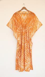 Vestido Kaftán Maxi con Cuello en V, Estampado, Hecho a Mano, Ecológico, de Algodón, con Tinte Tradicional, para Mujer, Nuevo, Holgado, Informal, para Playa o Fitness - Product Image 3