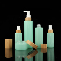 Pot de crème pour le visage vert givré de 100 ml, flacon de sérum en verre pour lotion à la vitamine C, avec bouchon en bambou – Ensemble cosmétique couleur verte