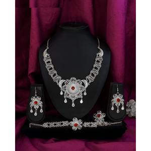 Premium alloy based silver plated necklace set with French inspired design & export quality finish African France <b>Jewellery</b> Set - Product Image 3