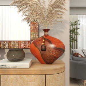 Vase de table en céramique marron texturé avec pompon - Product Image 5