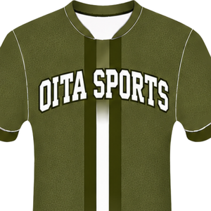 Olive Green <b>White</b> <b>Short</b> <b>Sleeve</b> Sports Jersey Crew Neck Center Stripe Breathable Training Performance Team Baseball Uniform <b>Shirt</b> - Product Image 3