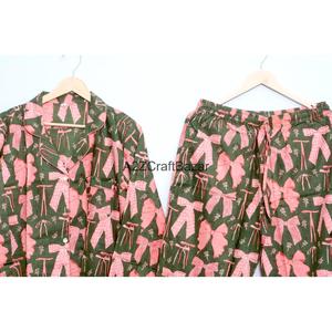 Ensemble de pyjama pour femmes en coton 100% fait main, à fleurs, avec taille élastique et manches longues, séchage rapide et respirant, toutes saisons - Product Image 6