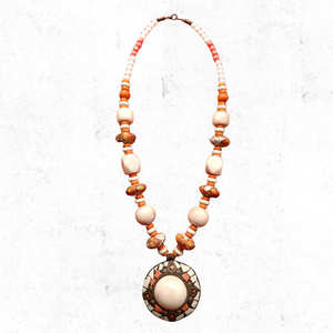 Premium Quality Handmade Ivory Mosaic Pendant Beads <b>Necklace</b> for Women Elegant Traditional <b>Statement</b> Jewelry Design - Product Image 4