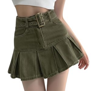 High Waist Women's 100% Cotton <b>Denim</b> <b>Mini</b> <b>Skirt</b> with <b>Pleated</b> Design Belted Waistline Quick Dry & Eco-Friendly - Product Image 3