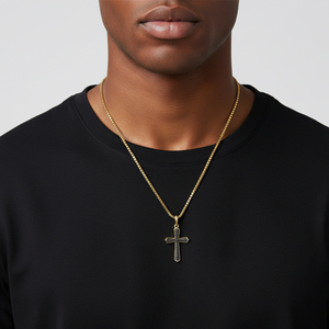 Collier pendentif croix en acier inoxydable plaqué or 18 carats avec incrustation de zircon noir, bijoux religieux, chaîne unisexe, cadeau - Product Image 4
