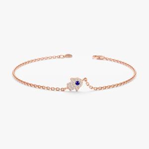 Pulsera de Mano Hamsa de Oro Sólido de 14K, Oro Blanco, Oro Rosa, Oro Amarillo, Diamantes Naturales, Zafiro Azul, Joyería Fina, Regalo para Ella - Product Image 3
