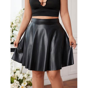 Minifalda de cuero plisada de talla grande para mujer 2026, cintura alta, línea A, estilo skater, de cuero PU - Product Image 3