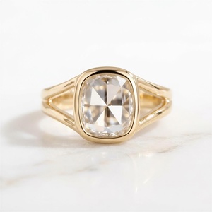 <b>Cushion</b> Rose Cut Lab Grown Diamond Engagement Bezel Set Platinum <b>Cushion</b> Split Band <b>Ring</b> Gift For Her Solitaire <b>Ring</b> - Product Image 1