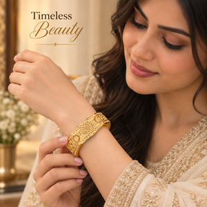 Bracelet large plaqué or de qualité supérieure pour femmes |   Designer de filigrane floral traditionnel |   Bijoux de mode nuptiale indiens - Product Image 2