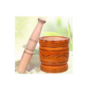 Mortero y Pilón de Madera Maciza Ecológico Hecho a Mano, Triturador Manual para Especias y Hierbas 33 - Product Image 1