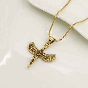 Gold Plated Winged <b>Angel</b> Pendant <b>Charm</b> Vintage Style Unisex Fashion Jewelry Alloy Necklace - Product Image 4