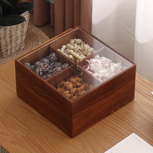 Boîte à collation en bois de qualité alimentaire, 5 compartiments, couvercle transparent, durable, résistante au four, organisateur de rangement pour noix, bonbons, fruits secs, cuisine, table - Product Image 2