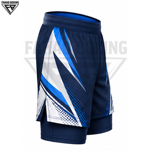 Ensemble No Gi sur mesure de qualité supérieure bleu marine et blanc avec rashguard à manches courtes à rayures bleu roi et short de compression doublé - Product Image 4