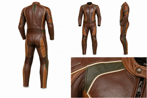 Combinaison de moto en cuir d'inspiration vintage |   Bourgogne Brun |   Fabricant OEM ODM |   Qualité de conception haut de gamme | Vêtements de course - Product Image 6