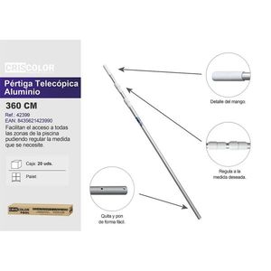 Asta Telescopica in Alluminio Criscolor 360 Cm Regolabile per Pulizia Piscina - Product Image 1