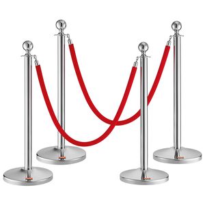 Confezione da 4 pezzi con montante in velluto rosso con coda in acciaio inossidabile barriera da 5 piedi con Base a sfera in plastica per fiere di matrimoni - Product Image 1