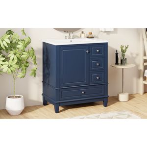 Mobile da Bagno Blu da 30 Pollici con Lavabo, Una Porta e Ripiano, Tre Cassetti con Chiusura Ammortizzata - Product Image 3