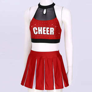Conjunto de Top Corto y Falda Plisada con Pedrería Personalizada para Uniforme de Animadoras, Ropa Deportiva para Equipos Juveniles y Adultos - Product Image 3