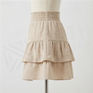 Jupe courte à carreaux pour femme, taille élastique, style A, avec volants, style doux - Product Image 3